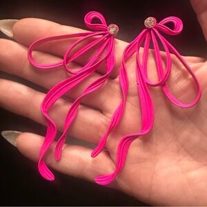 Pink Ribbon Bow Earrings